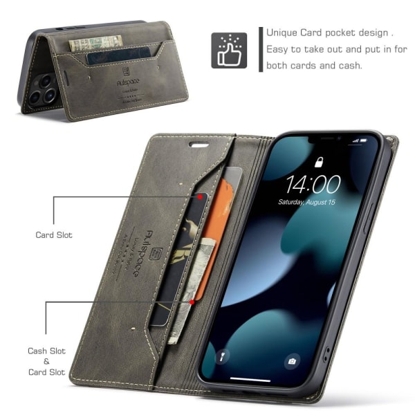 AUTSPACE A01 Retro Wallet Case for iPhone 13 Pro - Coffee Brown