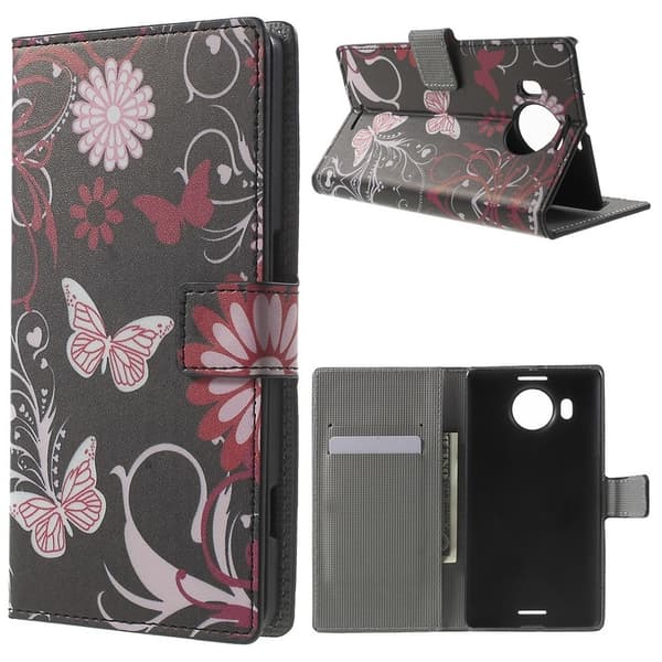 Microsoft Lumia 950 XL Lompakkokotelo Butterflies Black