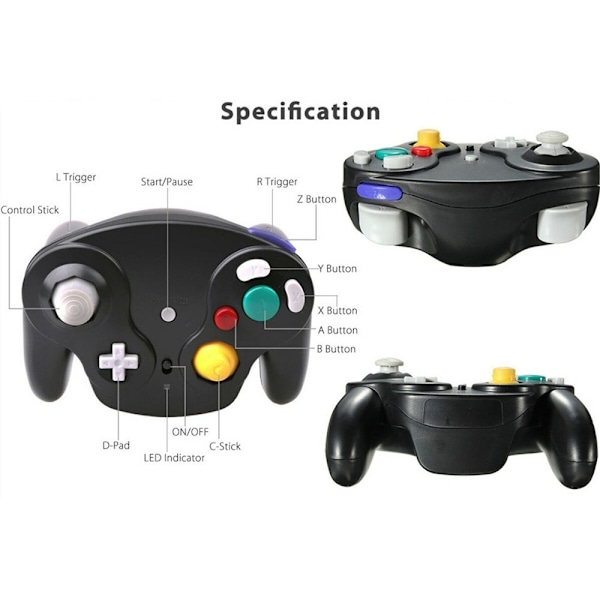 Kompatibel med Nintendo Gamecube trådløs gamepad Turbo Vibration Game Controller Black