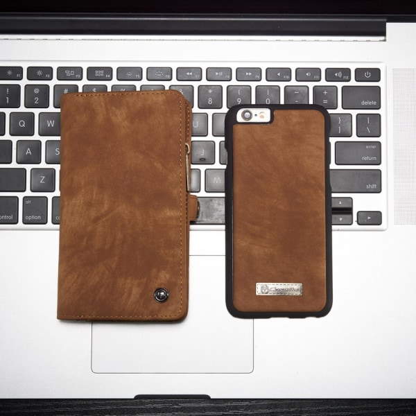 CASEME iPhone 6s 6 Retro Split läder plånboksfodral - Brun Brown