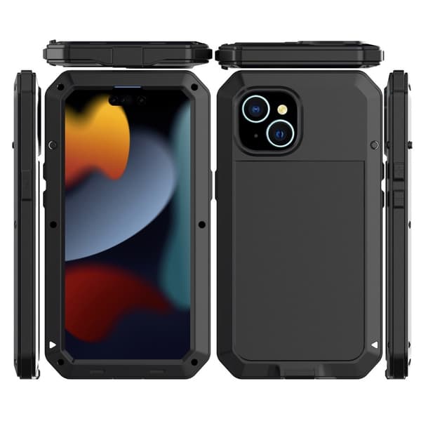 Heavy Duty Robust Hybrid Cover Shell + hærdet glas til iPhone 15 Black