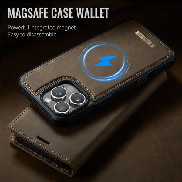 CASEME Til iPhone 16 Pro Lommebokdeksel Magnetisk Avtakbar RFID Beskyttelse Brown
