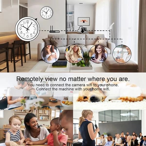 Väggklocka Minikamera HD 1080P Rörelsedetektering Hemsäkerhet Dold WiFi-kamera Svart
