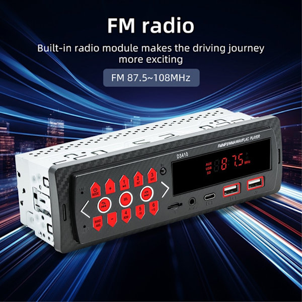 Auto Bluetooth MP3-soitin Autostereo TF Card U-Disk FM-radio Black