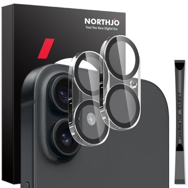 NORTHJO 2 - Pack Kameralinsskydd för iPhone 16 / 16 Plus, Härdat Glas Svart
