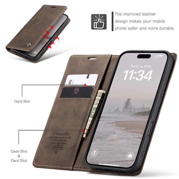 CASEME Plånboksfodral iPhone 16 Plus - Coffee Mörkbrun