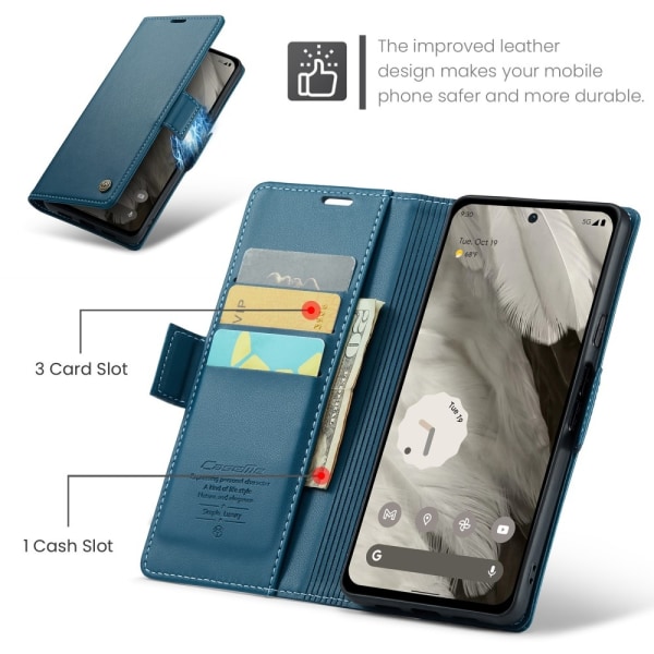 CASEME Retro Lompakkokotelo Pixel 8 Blue