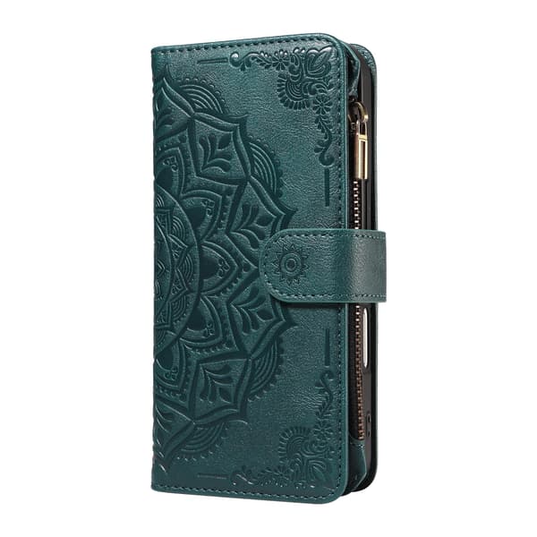 Mandala-präglat Plånboksfodral med Handledsrem till Sony Xperia 1 VIII Grön