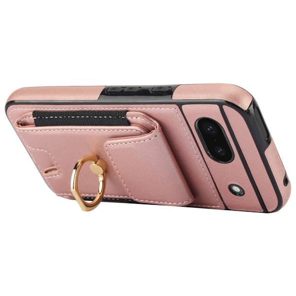 For Google Pixel 8a Kickstand Case Phone Cover with Card Slots - Rose Gold Black