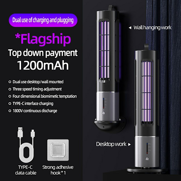 Bärbar mygglampa Uppladdningsbar Insektsfälla Mosquito Killer Bug Zapper Silver
