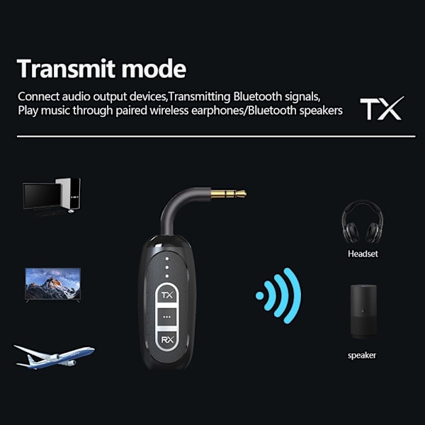 Bluetooth 5.4-sendermodtager Low Latency 3,5 mm trådløs lydadapter Black