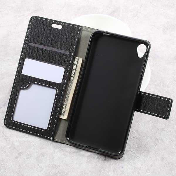 Asus Zenfone Live - Cross Texture Lommebok - deksel - Svart Black
