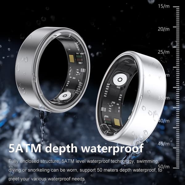Smart Ring Bluetooth Finger Health Tracker 19.9 mm Inre Diameter Svart