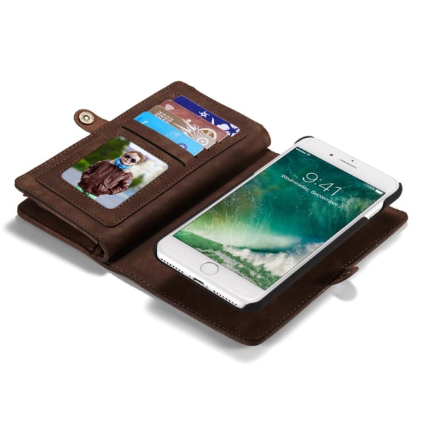 CASEME iPhone 7/8 Plus Retro Split läder plånboksfodral - Brun Brun