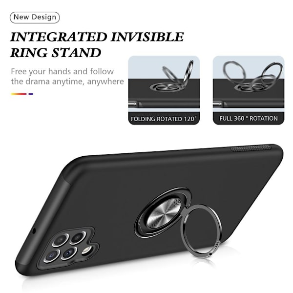 Samsung Galaxy A22 4G Fingerring Kickstand (indbygget metalplade) Taske Black
