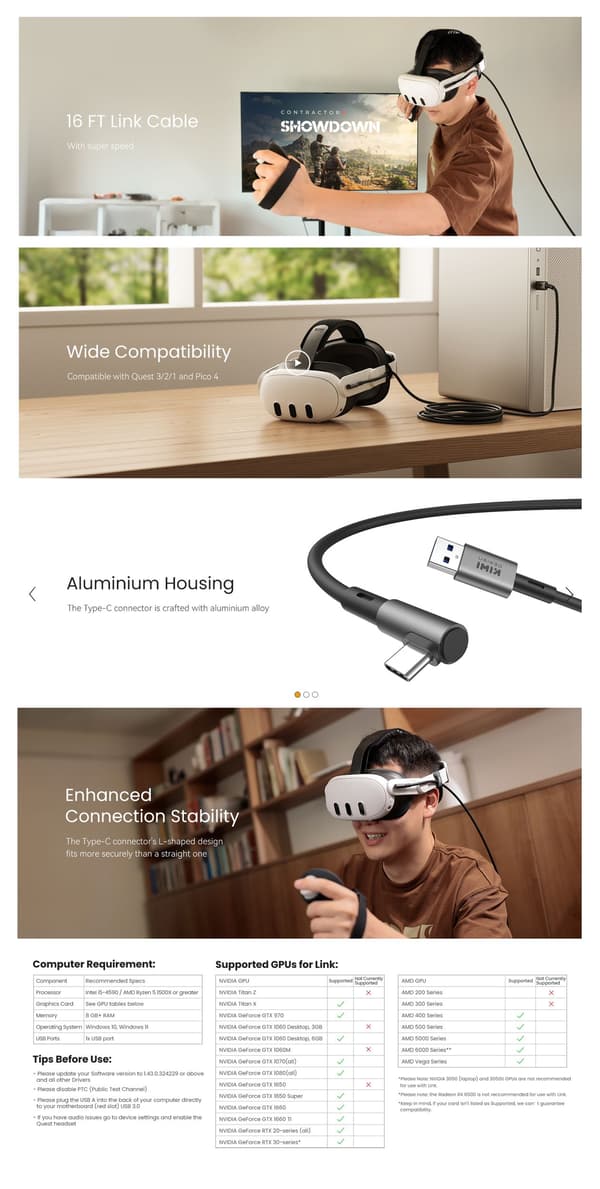 Laddningskabel QC-8.5 5M VR-headset USB 3.0 Dataöverföring Höghastighet Svart