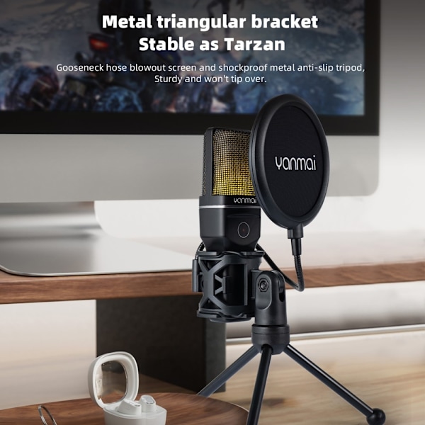 YANMAI Live Streaming Trådlös RGB-mikrofon gaming spel online Svart