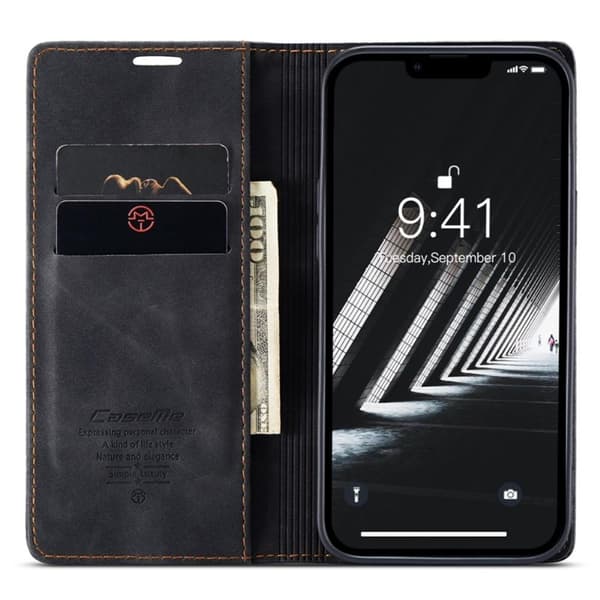 CASEME Retro tegnebog taske til iPhone 14 Plus - Sort Black