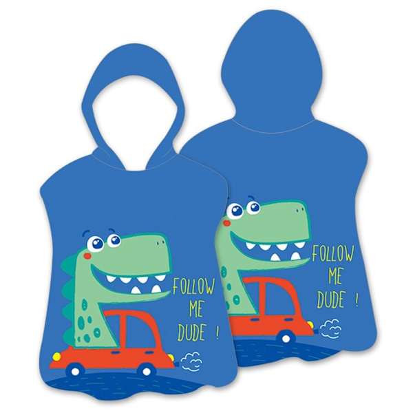 Hood Cape Badehåndklæde Badekåbe Poncho, 60x60cm - Car Dinosaur Blue