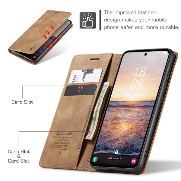 CASEME Retro Lompakkokotelo Samsung Galaxy A54 - Ruskea Brown