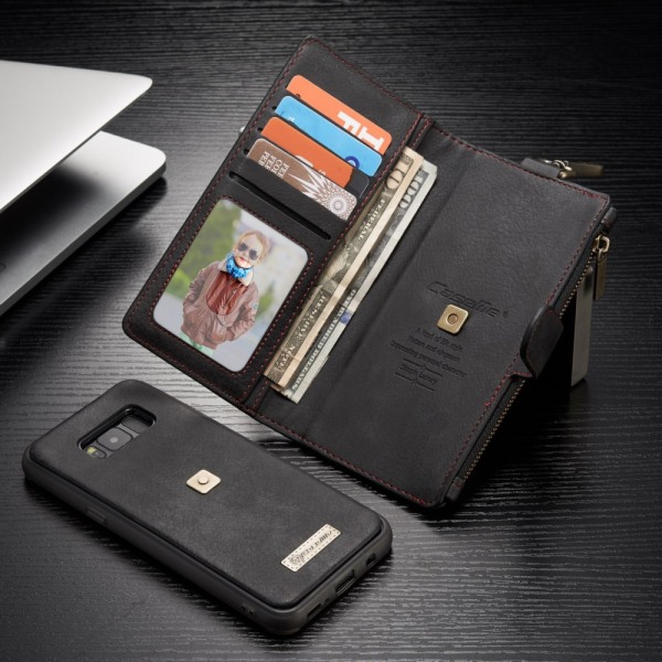 CASEME Samsung Galaxy S8 Retro nahkainen lompakkokotelo - musta Black