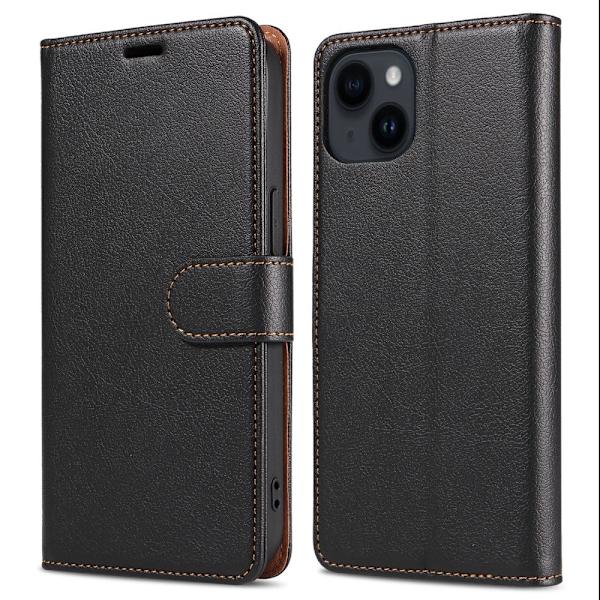 Retro Crazy Horse Etui for iPhone 15 Pro Max med Stativ Black