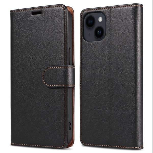 Retro Crazy Horse Taske til iPhone 15 Plus Telefontaskestativ Black