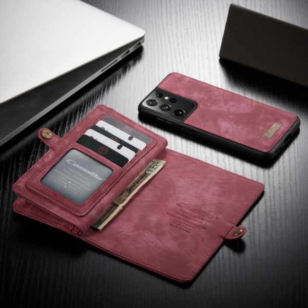 CASEME Samsung Galaxy S21 Ultra Retro läder plånboksfodral - Röd Röd