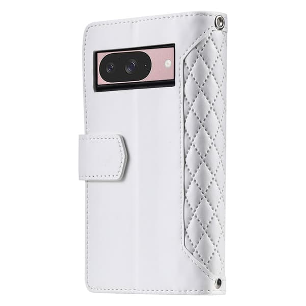 Til Google Pixel 10 Pro / 10 / 9 Pro / 9 Zipper Wallet Case Rhombus Telefoncover White