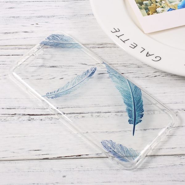 Huawei P10 Soft Gel TPU skal - Blue Feathers Transparent