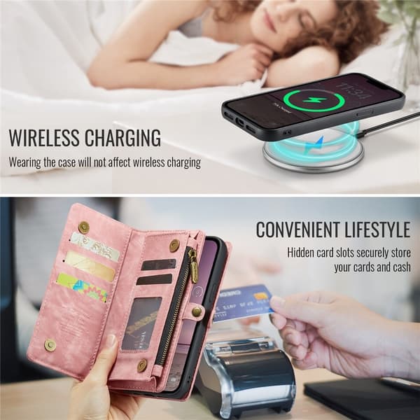 Til iPhone 17e og iPhone 16e Mobildeksel CASEME Avtakbar Lommebok med Stropp Pink