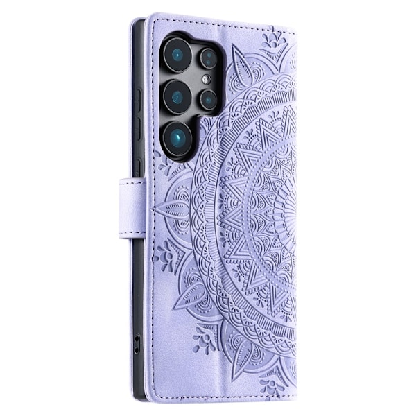 Samsung Galaxy S25 Ultra -lompakkokotelon kuoren kuoren Mandala-kukkakuvio Purple