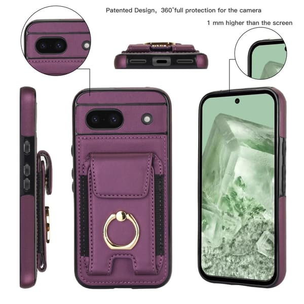 Google Pixel 8a Kickstand Case Puhelimen Suojakotelo Korttipaikoilla Purple