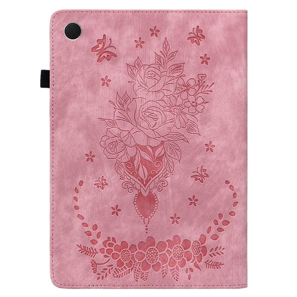 Til Samsung Galaxy Tab A11 Etui Beskyttelse Med Roseblomst Prægning - Lyserød Pink