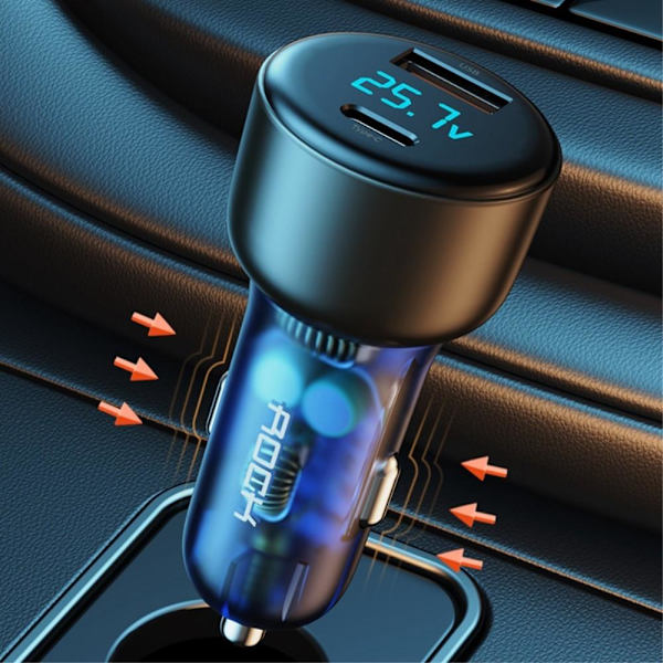 ROCK H16 72W erittäin nopea autolaturi Pikalataussovitin USB-C+USB Black