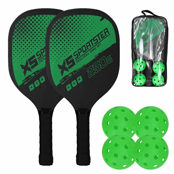 Pickle Ball Racket Set Paddle Kit 2 racketar 4 Pickle Bollar Grön