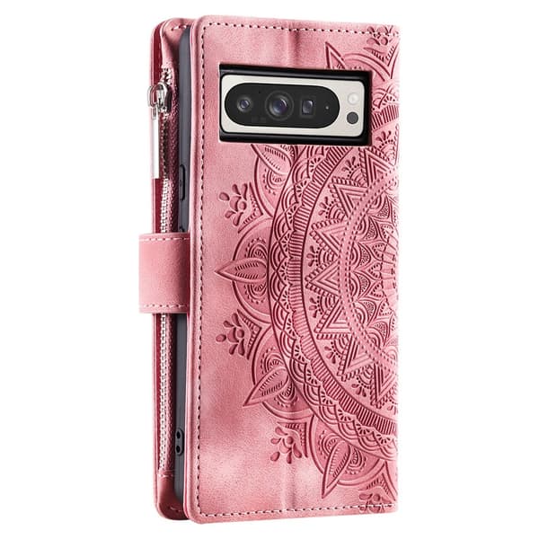 Til Google Pixel 10 Pro XL tegnebogscover Cover Shell Mandala Blomstermønster Pink gold