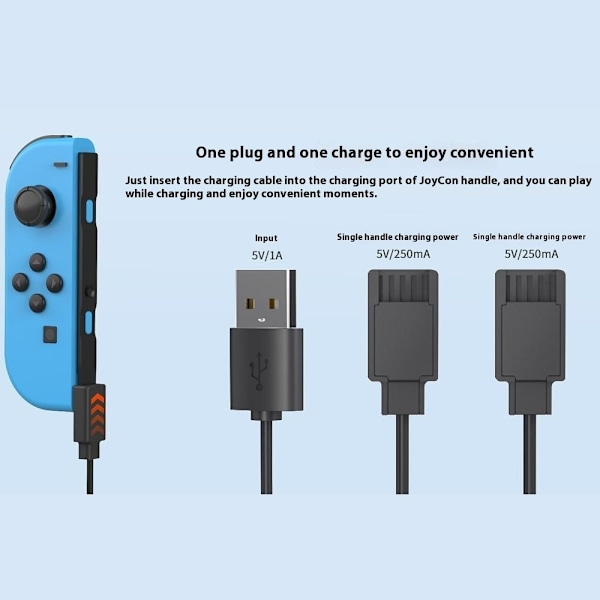 2 i 1 opladningskabel kompatibel med Nintendo Switch Joy-Con 2,5 m forlænget USB-opladerledning Black