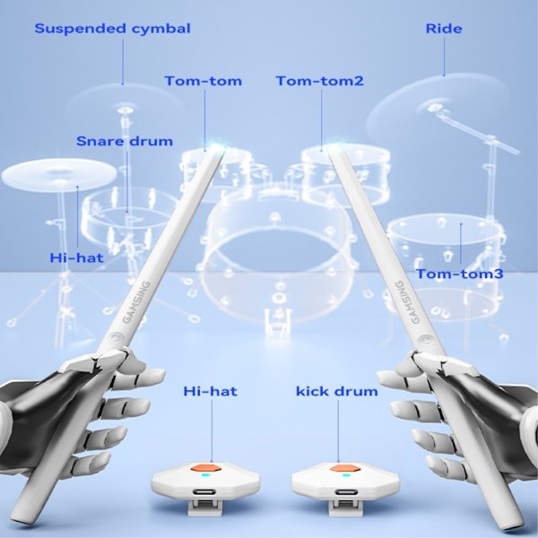 GAMSING Air Trumset med Bluetooth-högtalare Sticks Portable Drumstick Playset Vit