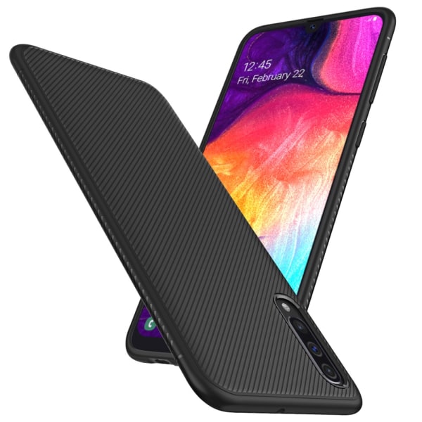 Jazz Twill Texture TPU Cover til Samsung Galaxy A50 - Sort Black