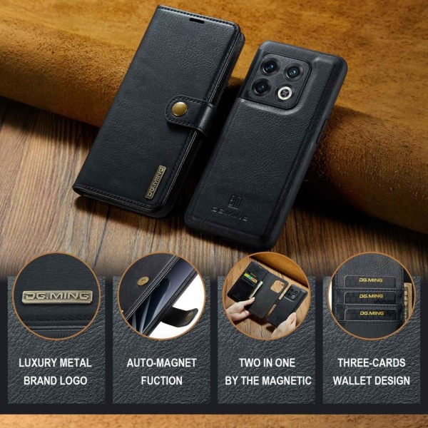 OnePlus 10 Pro 5G DG.MING Irrotettava 2-in-1-lompakkokuori Black
