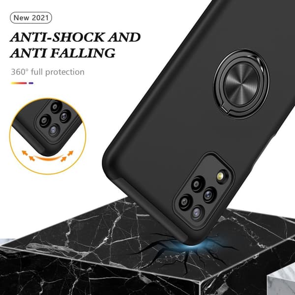 Kompatibel Samsung Galaxy A12 Finger Ring Kickstand Hybrid Case Black