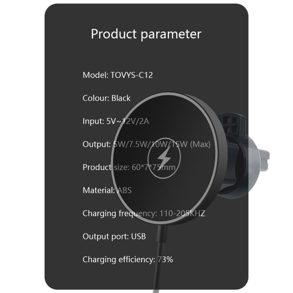 C12 15W bilmagnetisk trådløs oplader til iPhone 14/13/12-serien Black