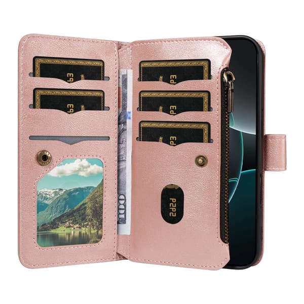 Lommebokdeksel med Mandala-mønster og Håndleddsstropp til Sony Xperia 1 VIII Pink gold