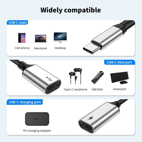USB-C uros ja kaksois USB-C naaras jakajakaapeli pikalataus Black