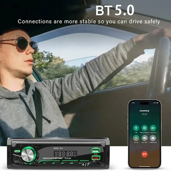 Bilstereo MP3-afspiller Bluetooth FM-radio Bilstereosystem TF-kort U Disk Black