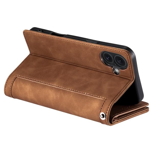 Til iPhone 17 Deksel med glidelås og 9 kortspor Brown