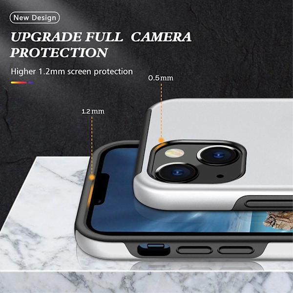 iPhone 14 Plus Sormirengas Sivutuen Hybridikotelo - Hopea Silver