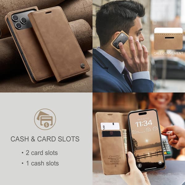 CASEME Retro lompakkokotelo iPhone 17 Pro Brown