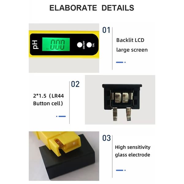 PH Meter Automatisk kalibrering Vandkvalitetstester Vandtestning Yellow